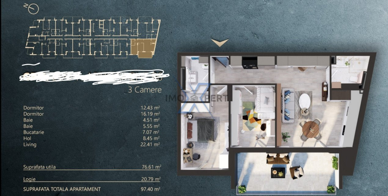 Exclusiv!Apartament 3 camere, 2 bai, finisat, terasa, zona Fabricii!