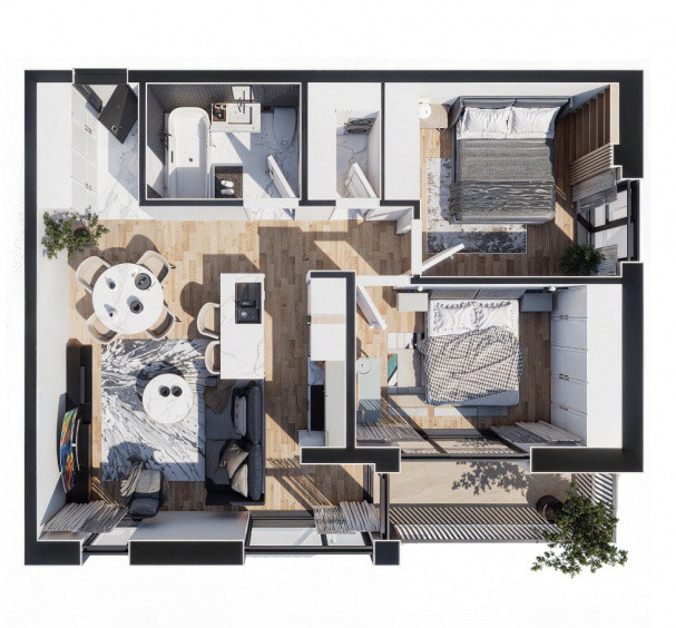 Apartament 3 camere, doua bai, orientare Sud , Baciu Regal 