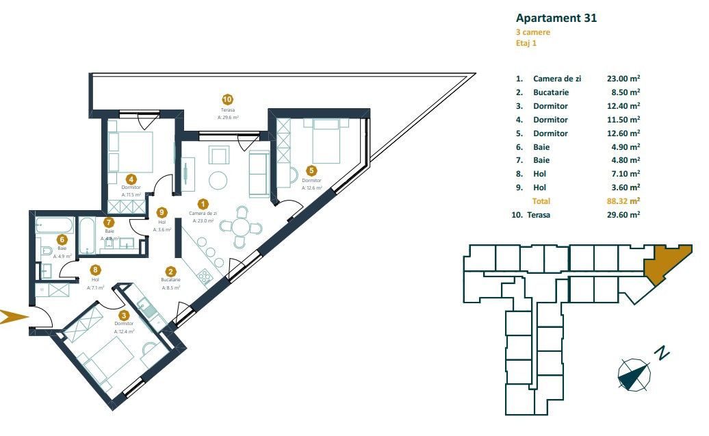 Apartament 4 camere bloc nou zona Intre Lacuri 