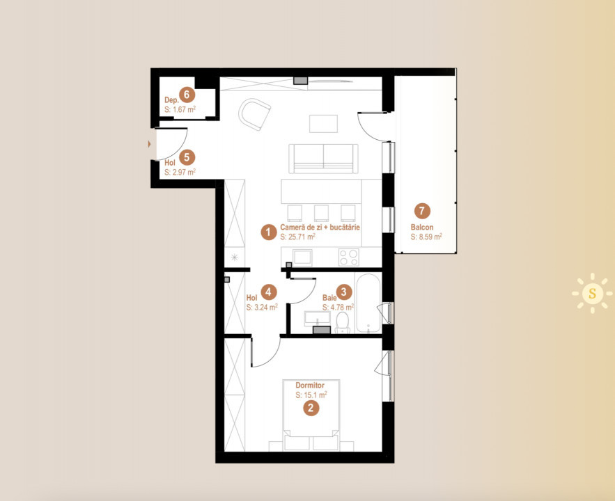 Apartament 2 camere, et intermediar, zona Vivo