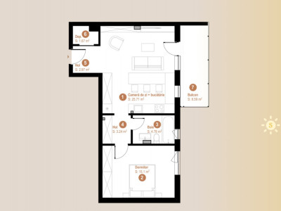 Apartament 2 camere, et intermediar, zona Vivo