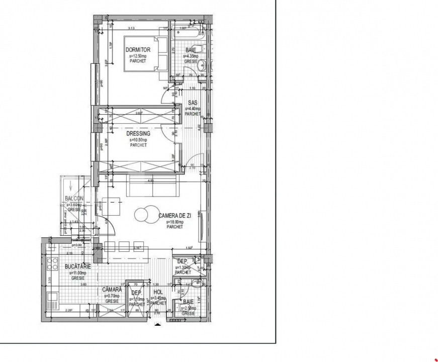 Apartament 3 camere – 69,8 mp + balcon, parcare subterană
