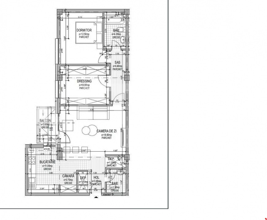 Apartament 3 camere – 69,8 mp + balcon, parcare subterană