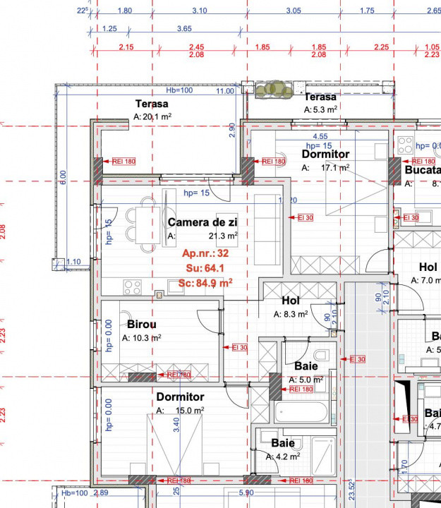 Apartament 3 camere, terasa 20 mp, 2 bai, zona Vivo 