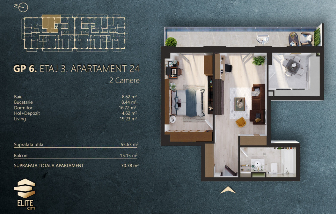 Apartament 2 camere ,orientare est, Elite City