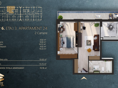 Apartament 2 camere ,orientare est, Elite City
