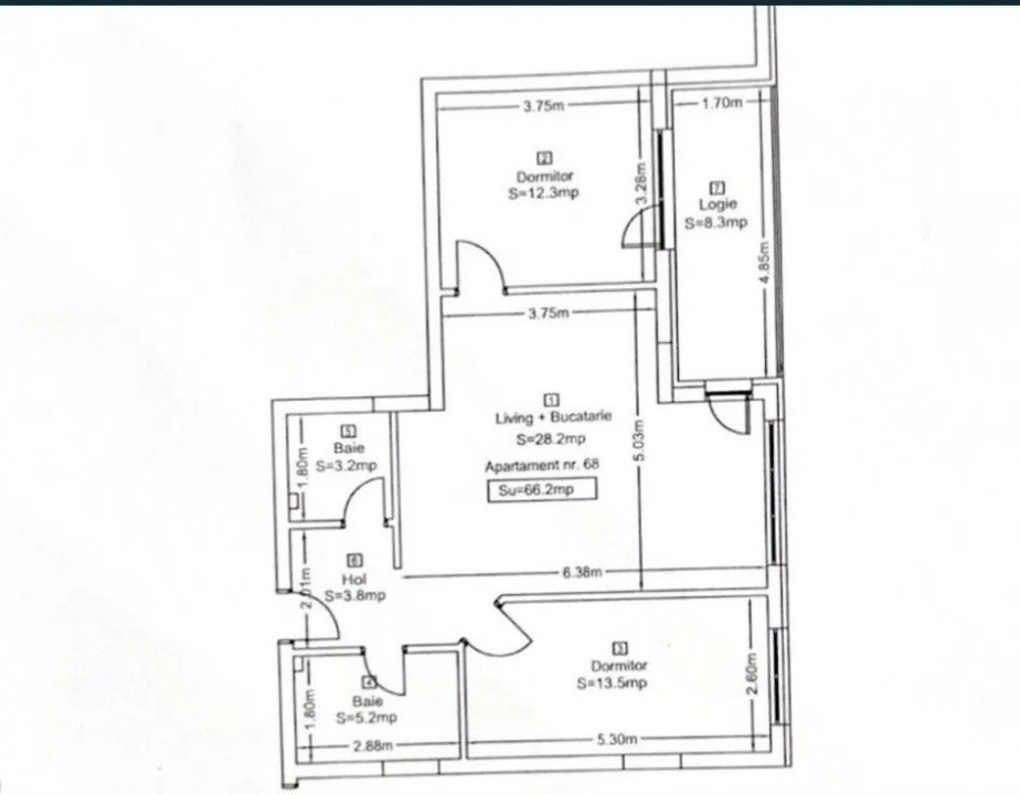 Apartament 3 camere, 66 mp, etaj intermediar, Zona BMW