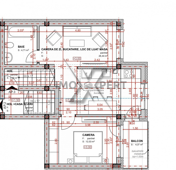 Apartament 2 camere, 44 mp, semifinisat, Apahida