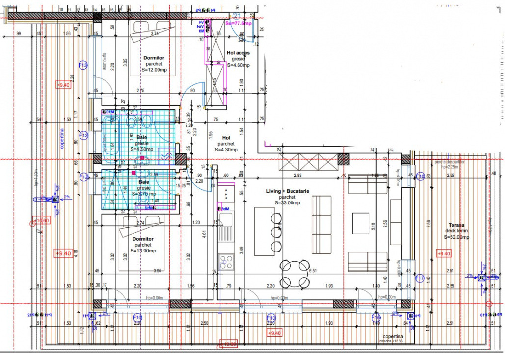 Apartament 3 camere, terasa 60mp, orientare Sud , Baciu Regal 