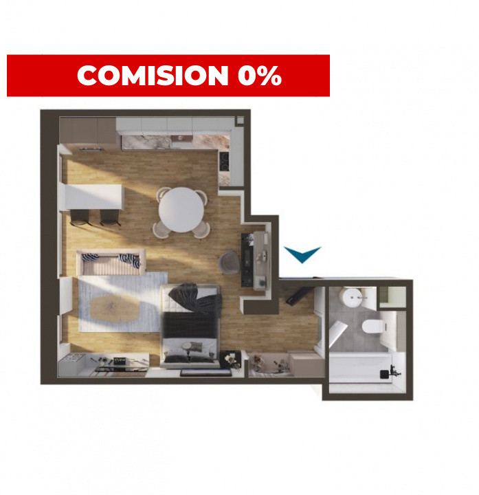 Apartament o camera, 38,5 mp, etaj 1, Bloc premium, Marasti