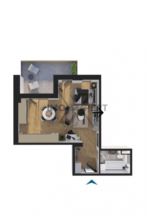 TVA Inclus! Apartament o camera, 40 mp, etaj 1, Bloc premium, Rivus
