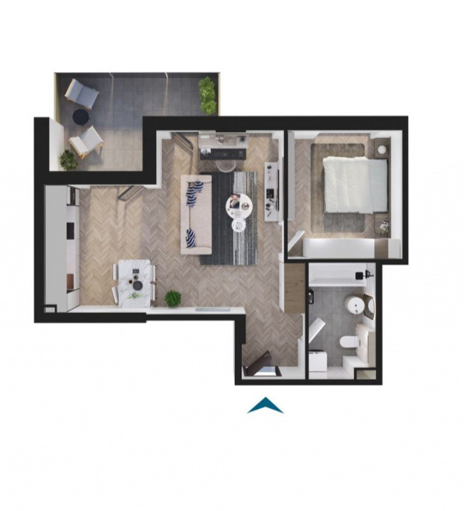 Apartament de 2 camere 53 mp, etaj 3, Bloc premium, Rivus