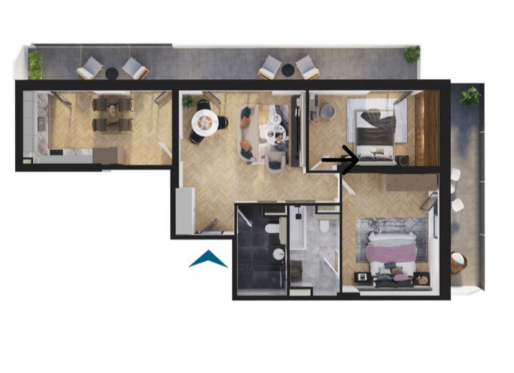 Apartament 3 camere cu bucatarie separata ,2 bai, terasa , Elite!