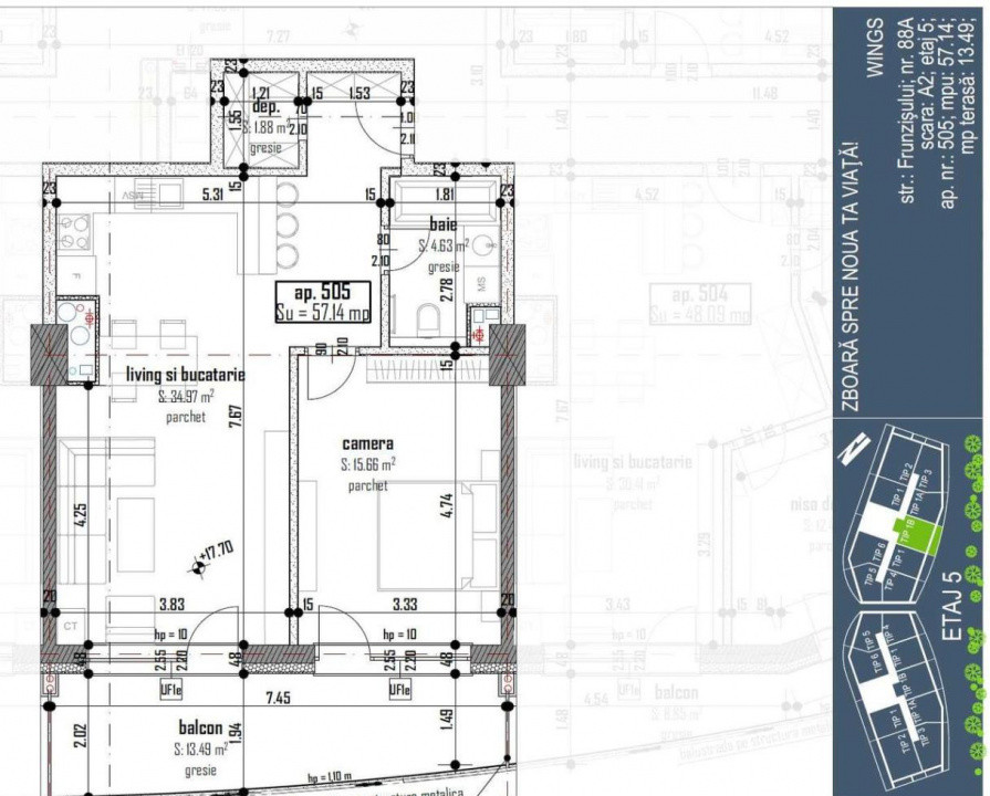 Apartament 2 camere cu priveliste Ansamblul WINGS