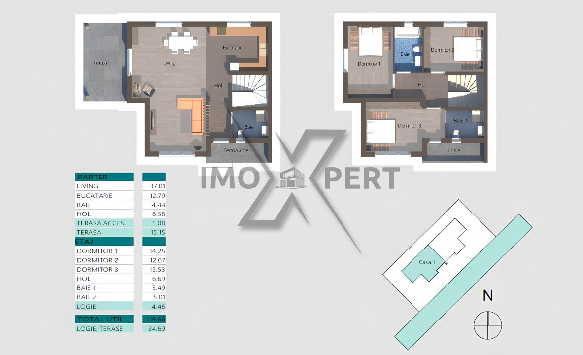 Duplex modern la intrarea în Chinteni, într-o zonă liniștită cu priveliște