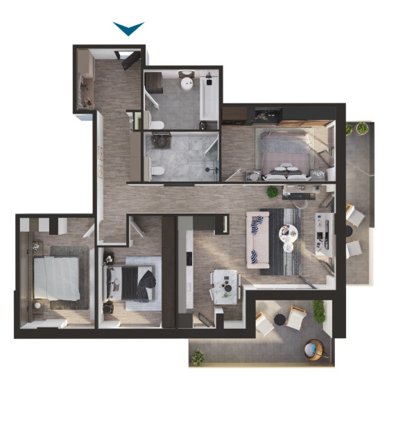 Apartament nou, 4 camere, 2 bai, 2 terase 99mp + terase zona Elite 