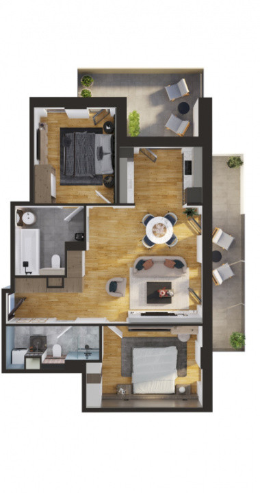 Apartament nou cu 3 camere, 2 bai, 2 terase zona Elite