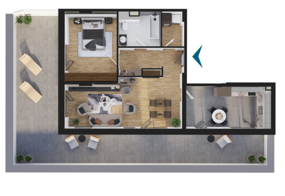 Apartament nou cu 2 camere si terasa de 60mp zona Elite