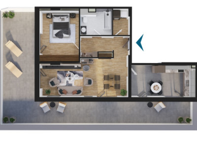 Apartament nou cu 2 camere si terasa de 60mp zona Elite