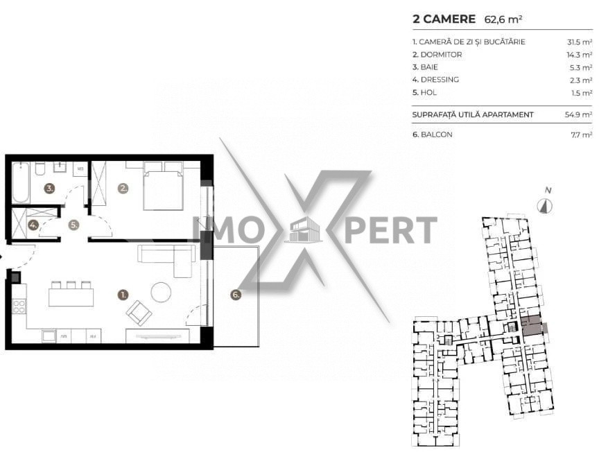 OPORTUNITATE! APARTAMENT 2 CAMERE, ETAJ INTERMEDIAR, ERA HEXAGON