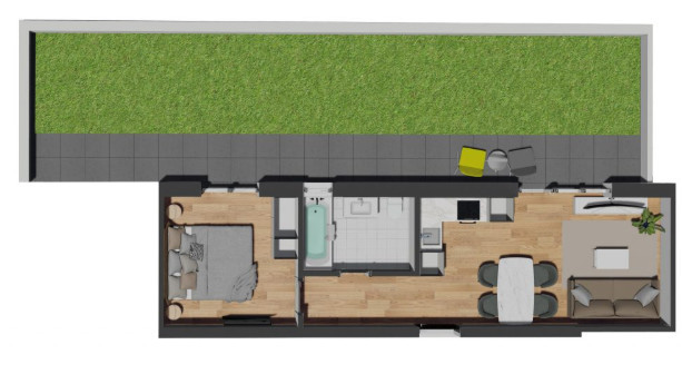 Apartament finisat 2 camere si curte 55 mp, zona Vivo
