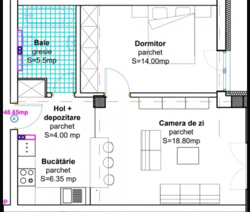 Apartament cu 2 camere, parcare, Baciu Regal 