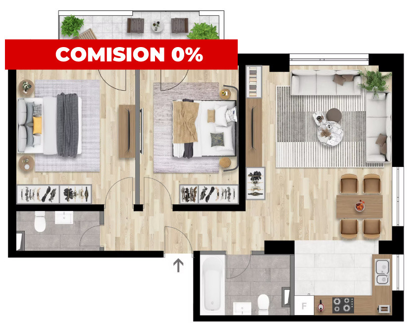 Apartament de 3 camere cu 2 bai cu CF , Cu View, Bloc Nou!