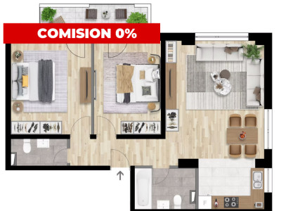 Apartament de 3 camere cu 2 bai cu CF , Cu View, Bloc Nou!